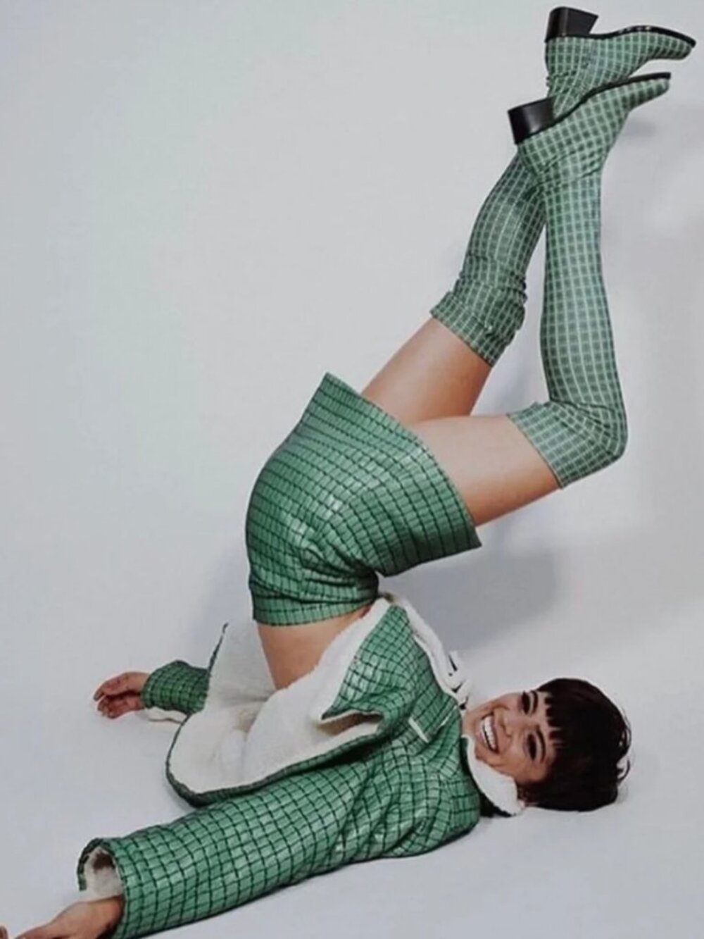 Suzanne Rae Green Plaid Thigh-High Boots, Size 39 - Made in Italy, Side Zip - Picture 5 of 14